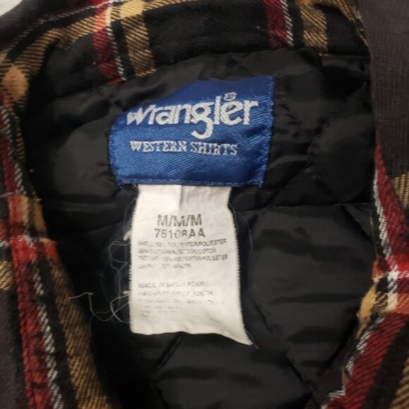 Wrangler Western Shirt Mens Medium Black Flannel Lined Pearl Snap Pockets - Picture 5 of 10